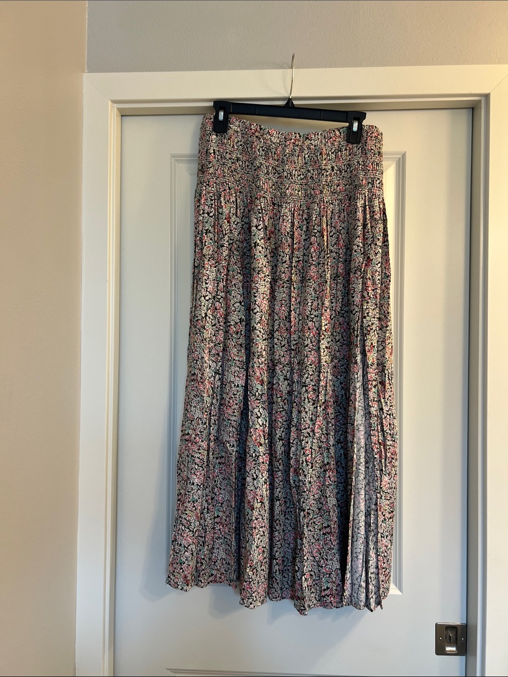 NATURAL LIFE Floral Smocked Maxi Skirt - Pink & Black